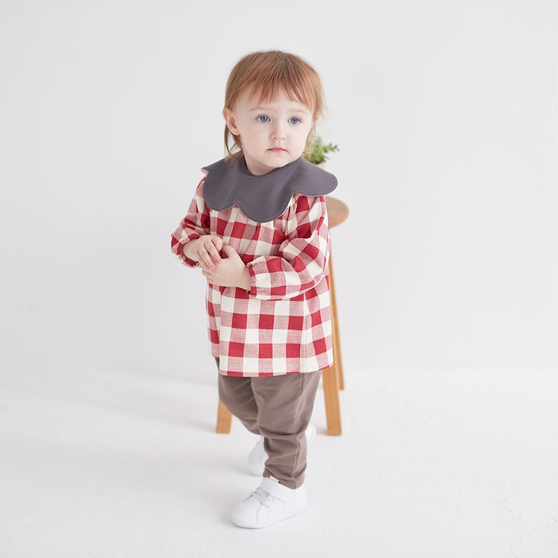 ベージュチェック＆チャコール／モデル身長80㎝