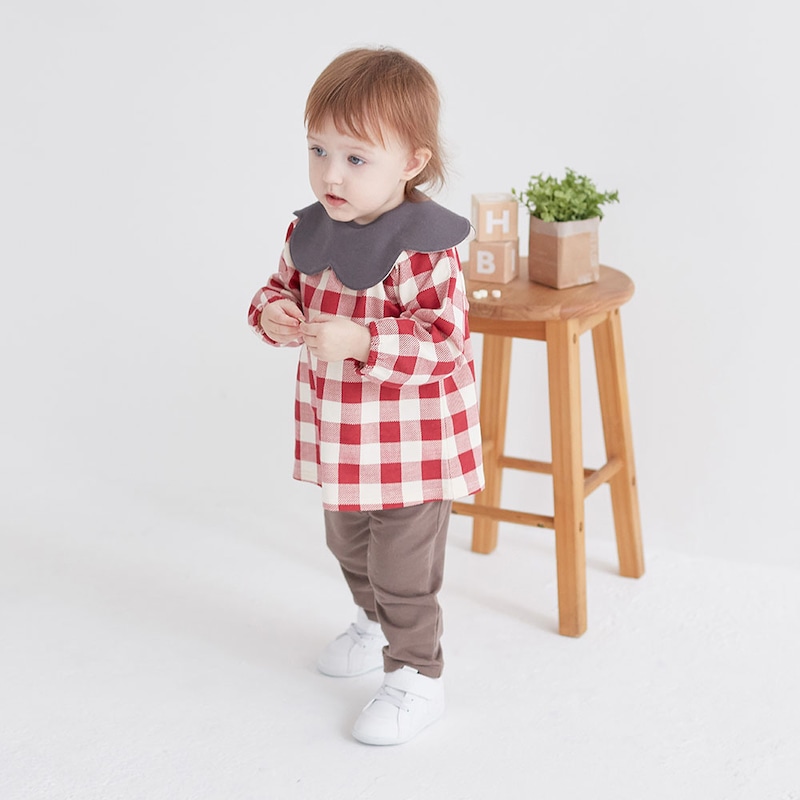 ベージュチェック＆チャコール／モデル身長80㎝