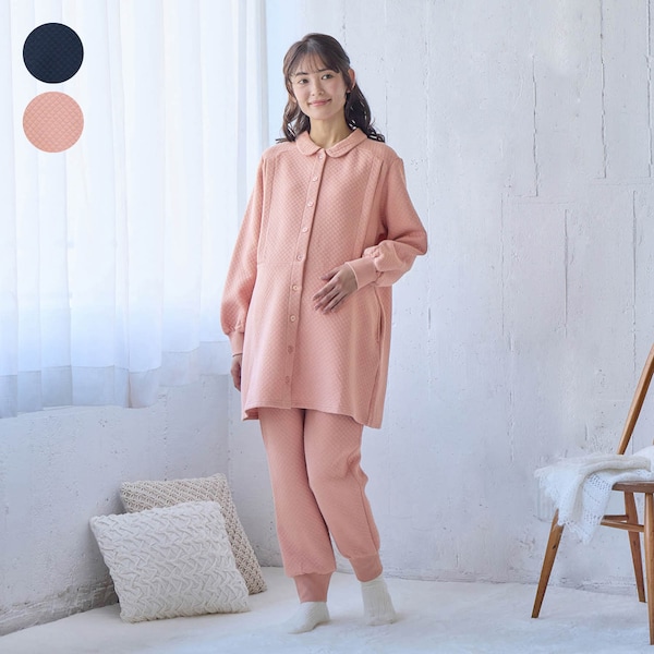 【ベルメゾン】入院準備に!マタニティサイズニットキルト綿素材長袖チュニック丈パジャマ 【産前・産後】