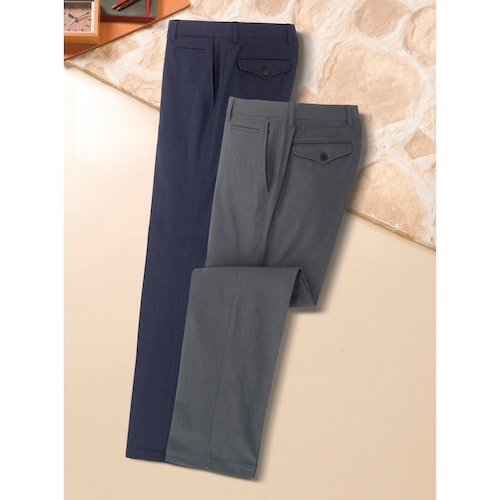 裏起毛杢調ピケのびのびパンツ（同サイズ２色組）