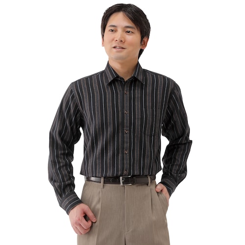 ストライプ柄両面起毛長袖シャツ（同サイズ２色組）