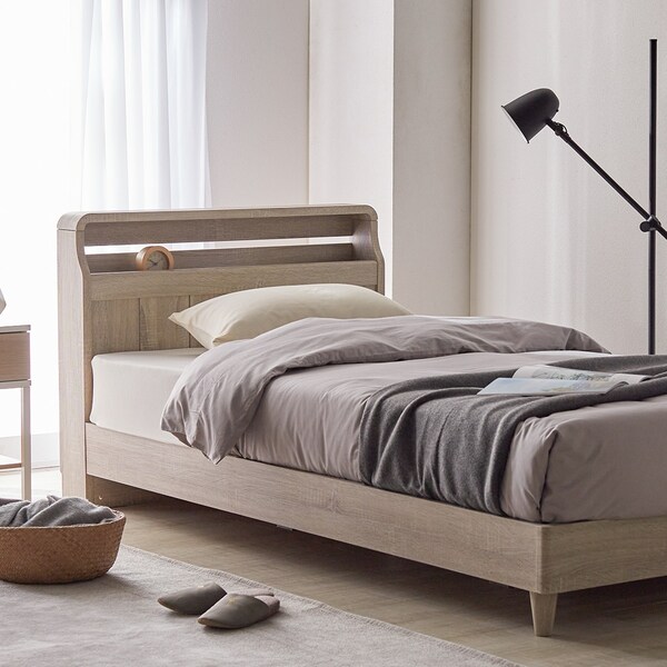 【ベルメゾン】アンティーク調木目のLEDライト付きベッド