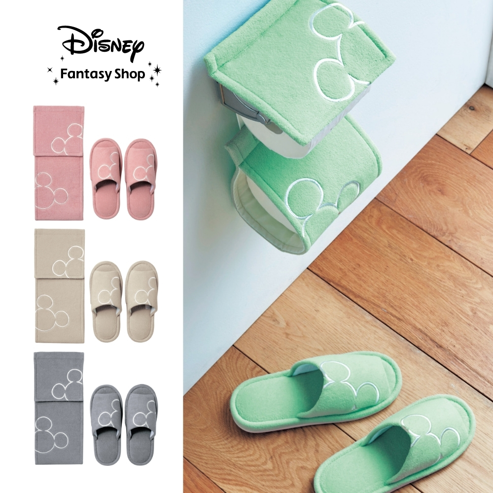 【ディズニー/Disney】シンプルなトイレットペーパーホルダーカバー & スリッパセット「ミッキーモチーフ」