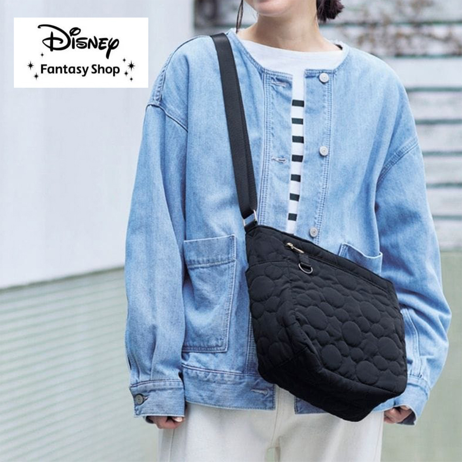 【ディズニー/Disney】キルティングショルダーバッグ(ブラック「ミッキーモチーフ」)