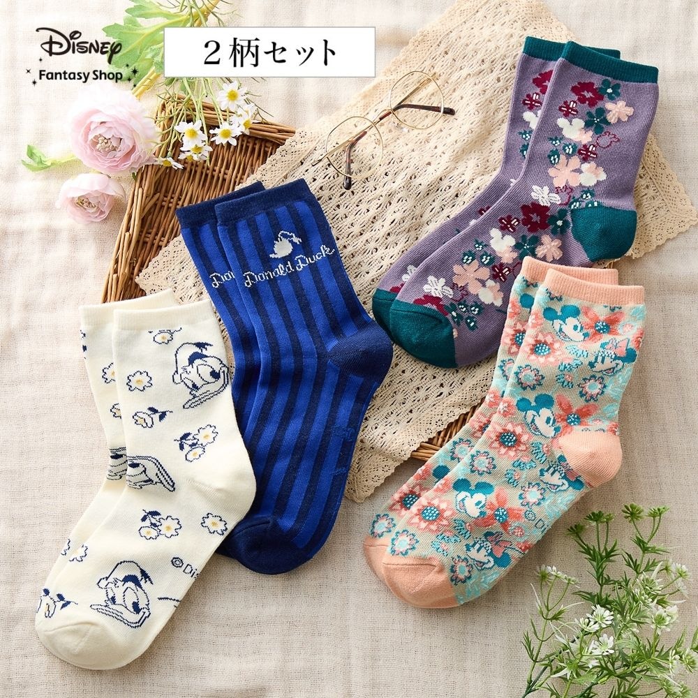 【ディズニー/Disney】クルー丈靴下2柄セット(選べるキャラクター)