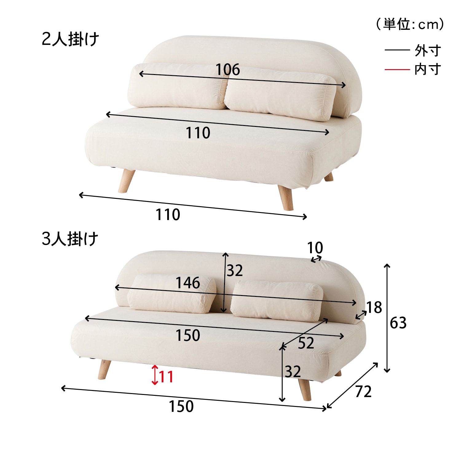 大型商品送料無料】 空間が広く見えるカバーリングコンパクトソファー ＜2人掛け／3人掛け＞｜通販のベルメゾンネット