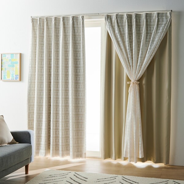 【ベルメゾン】【サイズ豊富】 繊細なレースを使用した遮光・遮熱カーテン