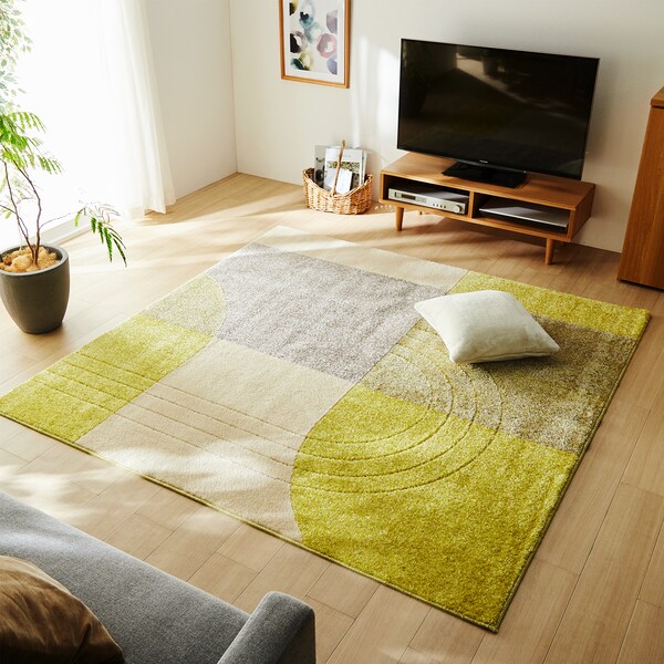 【ベルメゾン】やわらか幾何学柄の防ダニラグ[日本製]