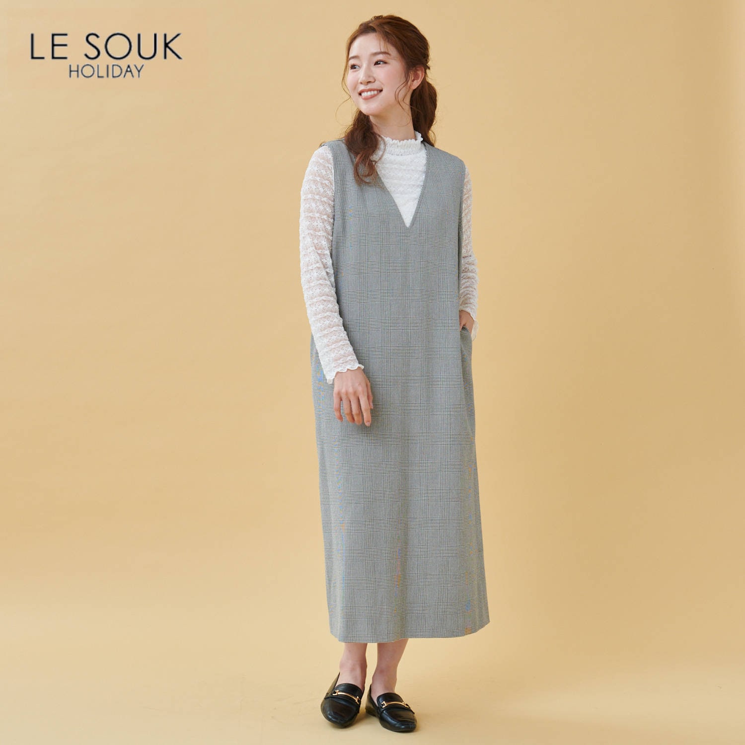 【LE SOUK】Vネックジャンパースカート画像