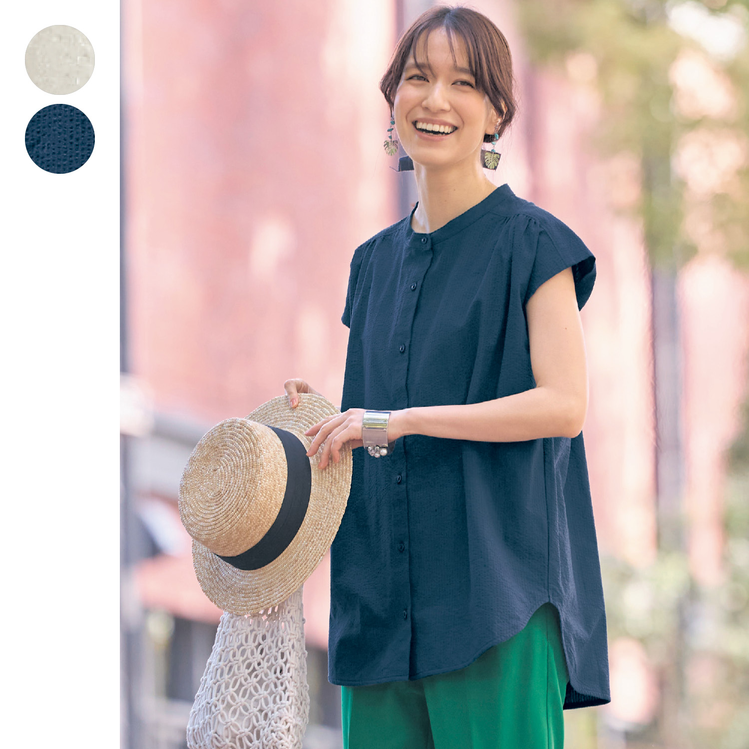 【ジータ/GITA】【7月2日までお得】 サッカー素材フレンチスリーブブラウス