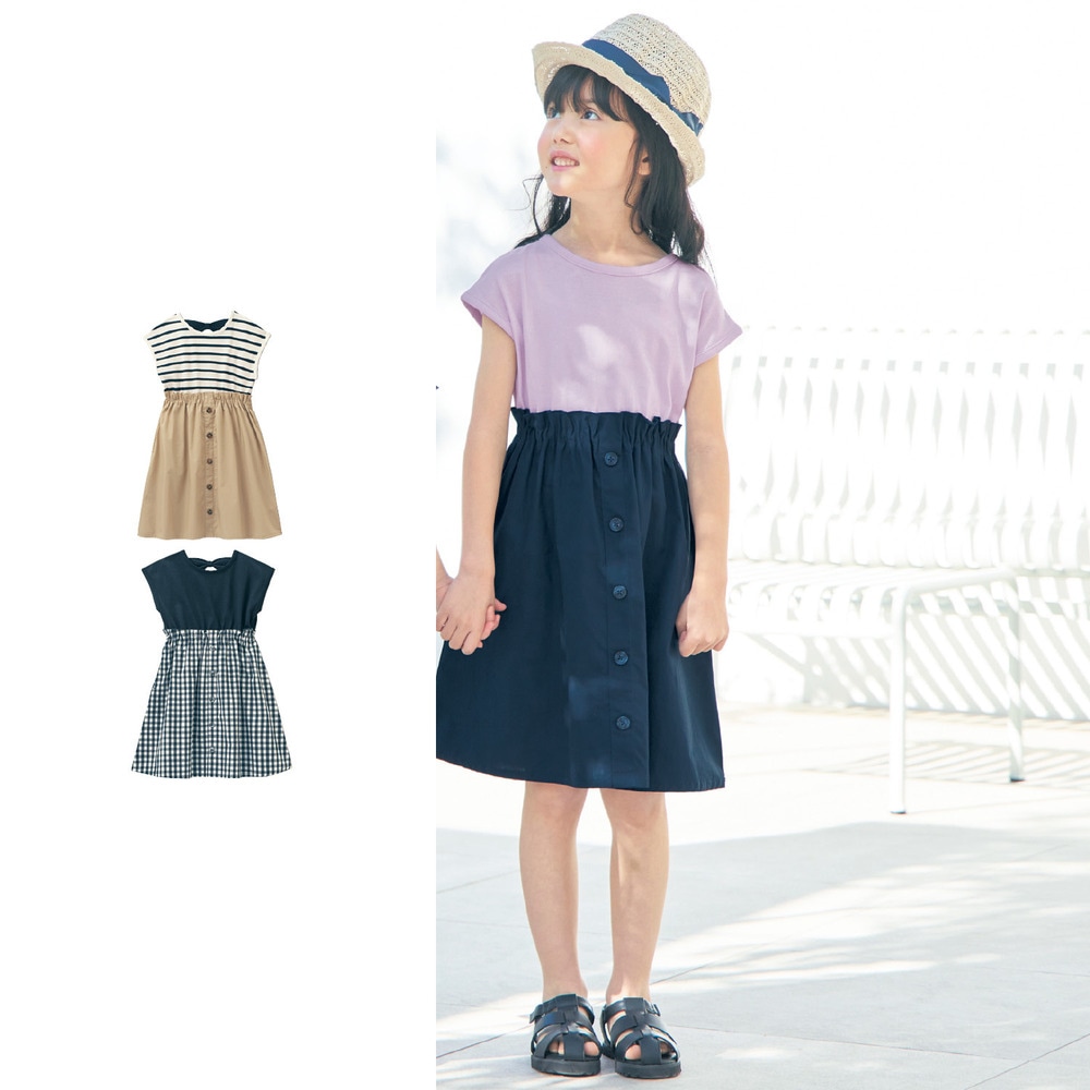 【ジータ/GITA】バックリボンドッキング風ワンピース 【子供服 半袖】