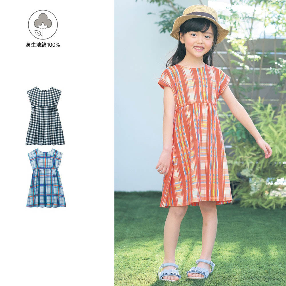 【ジータ/GITA】バックリボンチェック柄カットソーワンピース 【子供服 半袖】 【ジータ/GITA】バックリボンチェック柄カットソーワンピース 【子供服 半袖】