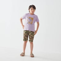 パープル（恐竜）名札ココフェルトあり／モデル身長129cm・130サイズ着用