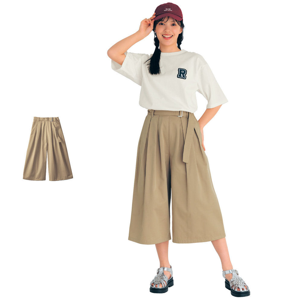 【STANDARD me】ウエストベルトデザイン変形タックボリュームパンツ(ウエスト調節可) 【子供ズボン】