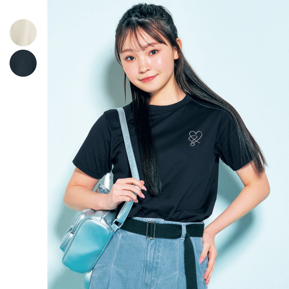 【パペル ラピス/Papel lapiz】再入荷/ なめらかタッチぷっくり刺繍ワンポイント綿素材半袖Tシャツ 【子供服】