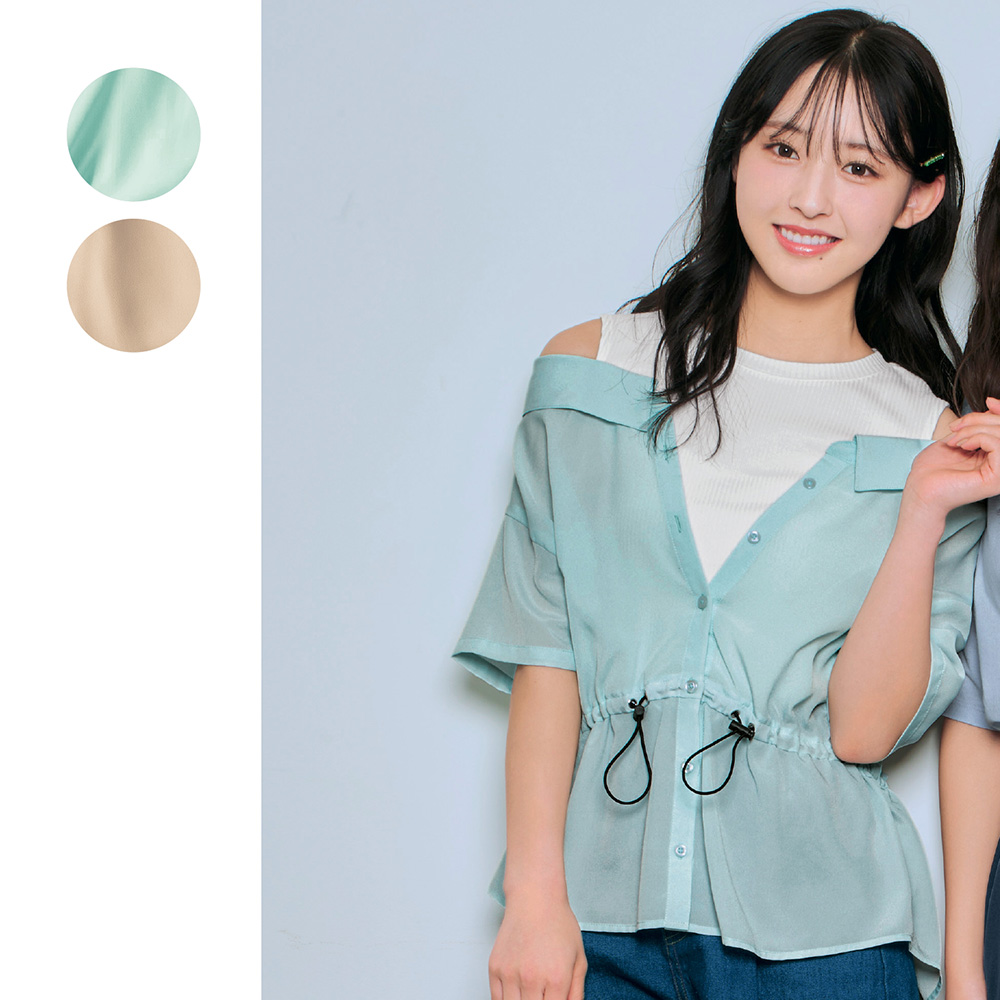 【パペル ラピス/Papel lapiz】レイヤード風オープンショルダーシアーシャツプルオーバー 【子供服 半袖】