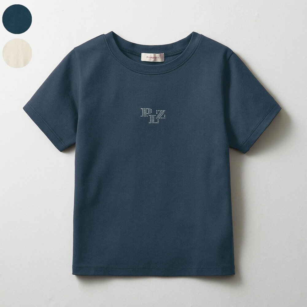 【パペル ラピス/Papel lapiz】なめらかタッチラインストーンロゴコンパクト綿素材半袖Tシャツ 【子供服】