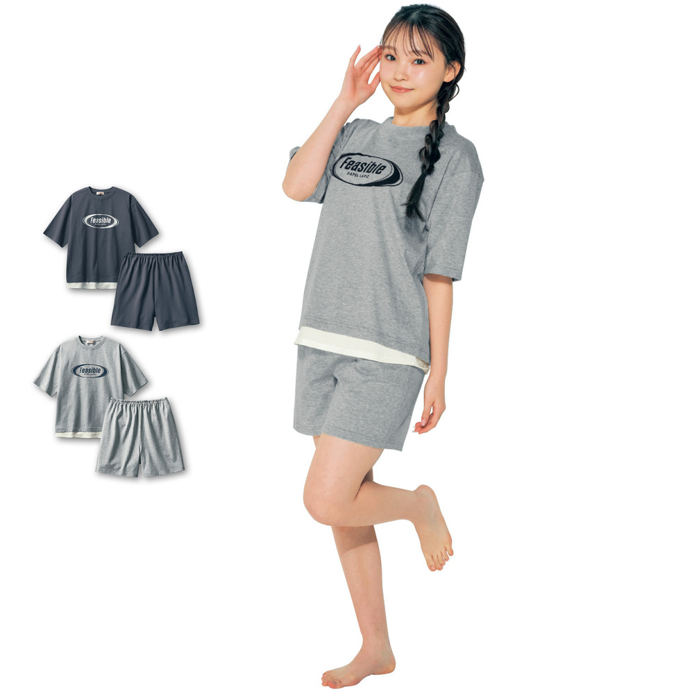 【パペル ラピス/Papel lapiz】裾レイヤードセットアップ風綿素材パジャマ 【子供パジャマ 半袖】 【パペル ラピス/Papel lapiz】裾レイヤードセットアップ風綿素材パジャマ 【子供パジャマ 半袖】