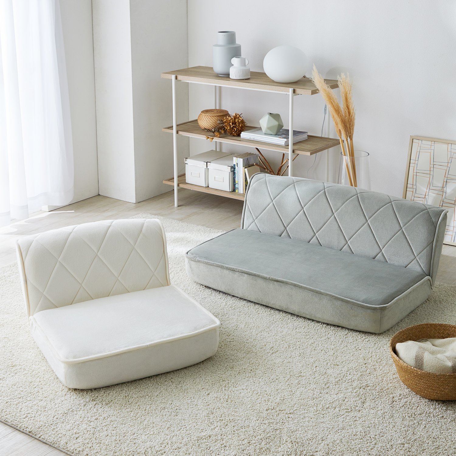 【ベルメゾン】パステルカラーのリクライニング座椅子 [日本製]