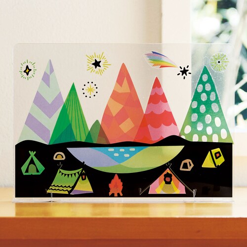 【特別価格】【1回のみお届け】[山] 変化を楽しむ影絵みたいなシール貼り絵手作りキット
