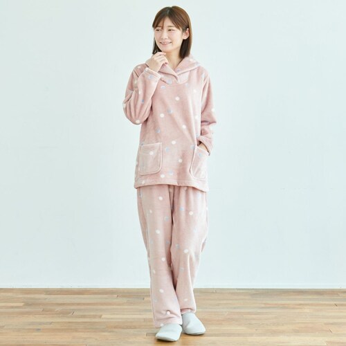 首元あったかフランネルフリース裏ボアパジャマ