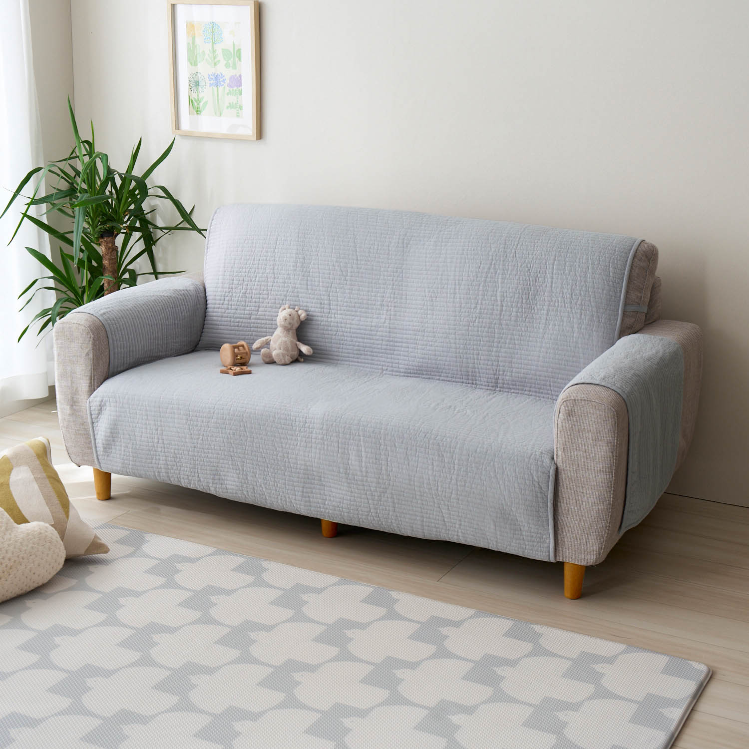 【ベルメゾン】洗いをかけたやわらか綿素材の肘掛け付きイブル・ソファーカバー 【ベルメゾン】洗いをかけたやわらか綿素材の肘掛け付きイブル・ソファーカバー