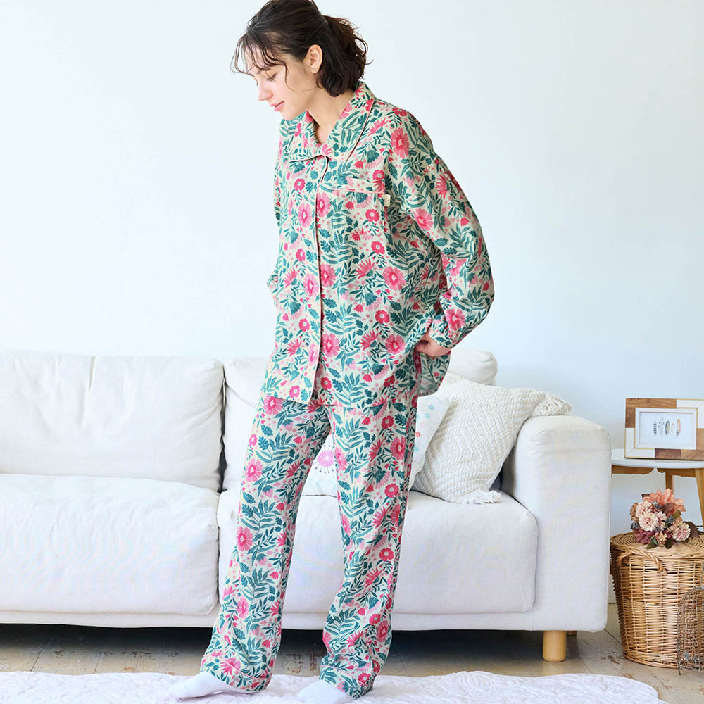 袖まくりもしやすい襟2WAYコットンダブルガーゼパジャマ 「ミニラボ」 袖まくりもしやすい襟2WAYコットンダブルガーゼパジャマ 「ミニラボ」