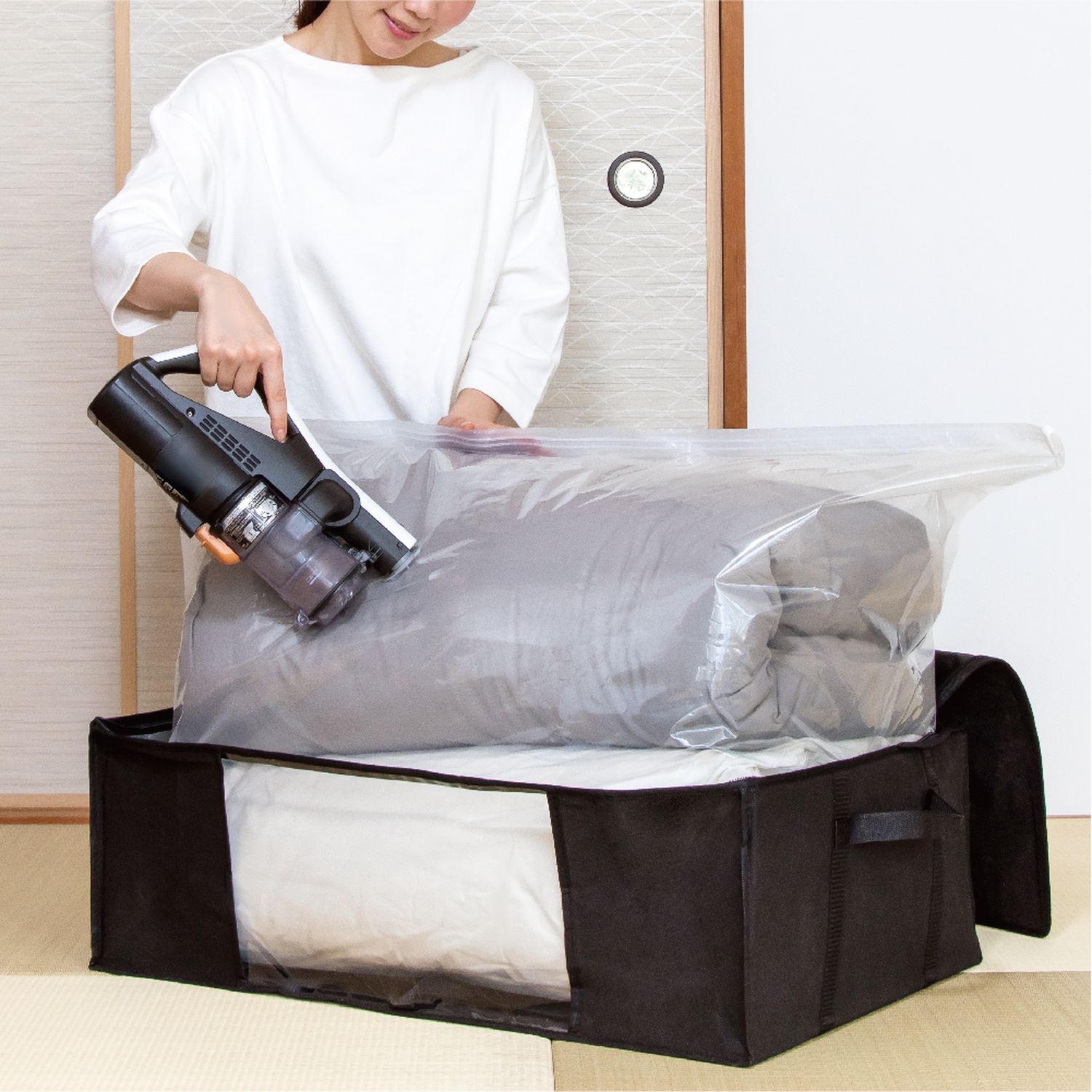 【ベルメゾン】台紙付きで縦にも横にも積める圧縮布団収納ケース 【ゆとり布団用】 【ベルメゾン】台紙付きで縦にも横にも積める圧縮布団収納ケース 【ゆとり布団用】