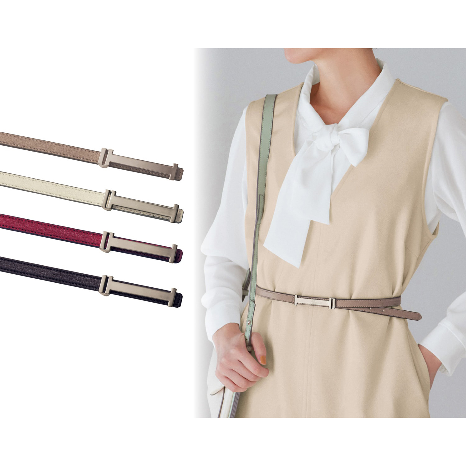 【ベルメゾン】本革使いリバーシブル細幅ベルト