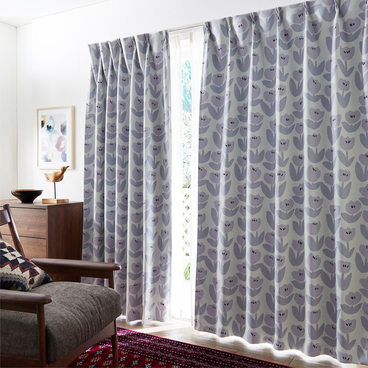 【ベルメゾン】【99サイズ】 北欧調プリントの洗える遮光カーテン