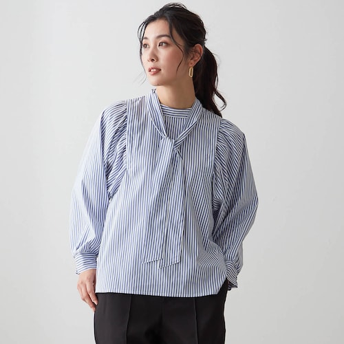 シワになりにくいボウタイ付きブラウス【形態安定】