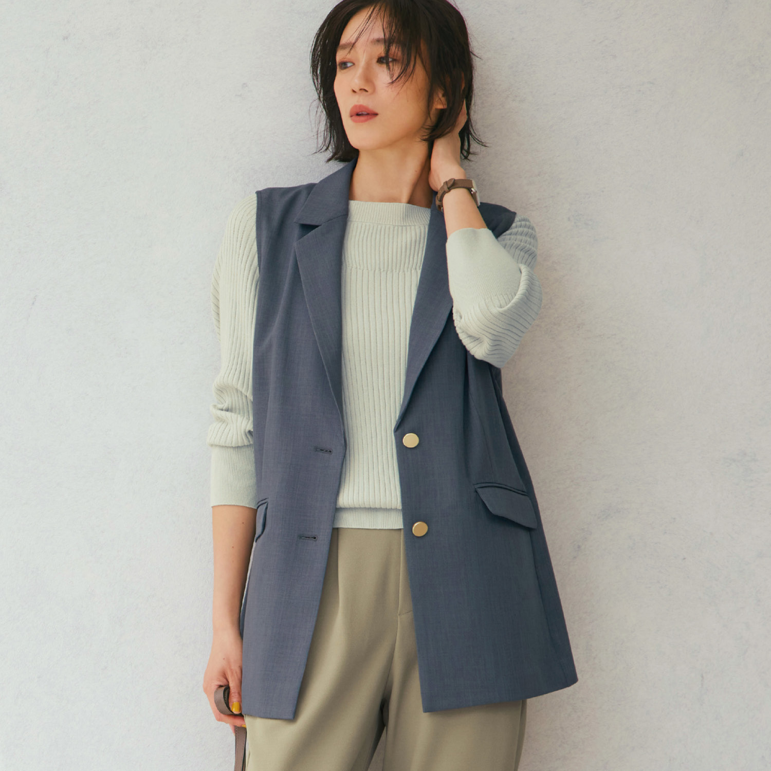 【エスエヌ バイ スタイルノート/SN by StyleNote】テーラーカラーベスト【洗濯機OK】