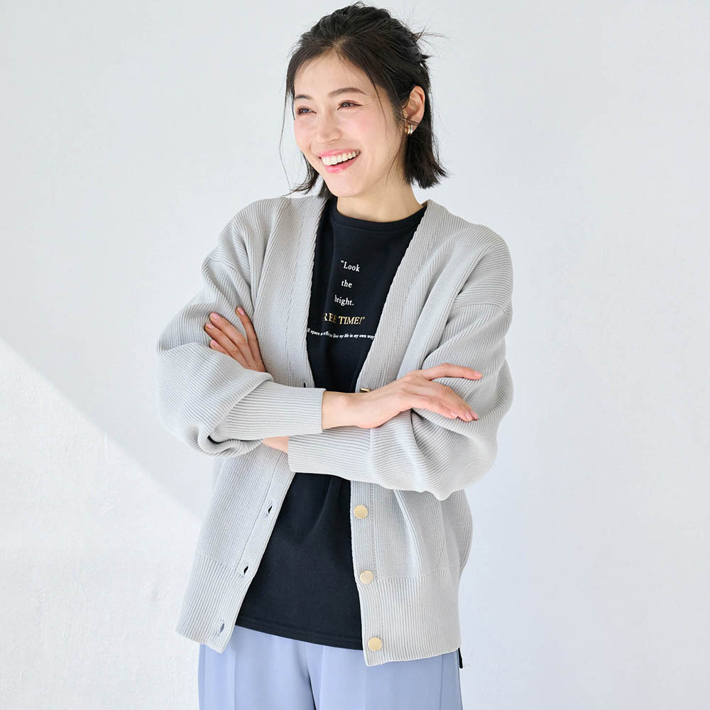 【スタイルノート/StyleNote】畦編みVネックカーディガン【夜干して朝乾く】