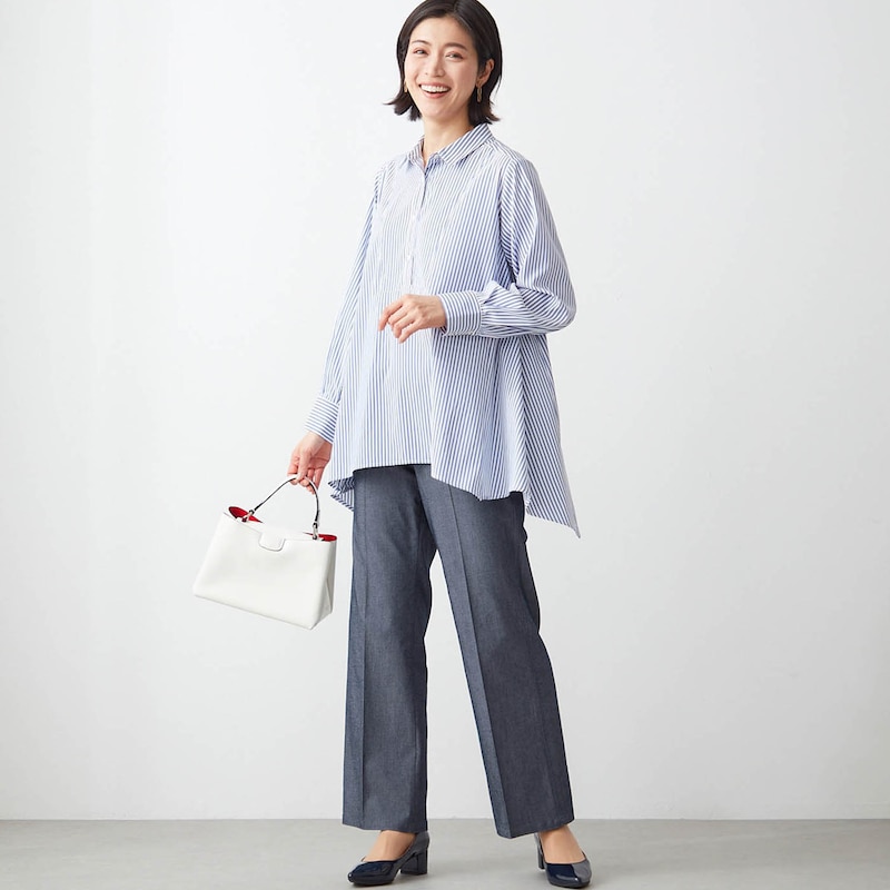モデル身長168cm／M・股下70cm ※写真は撮影用のため股下+6cmになります。