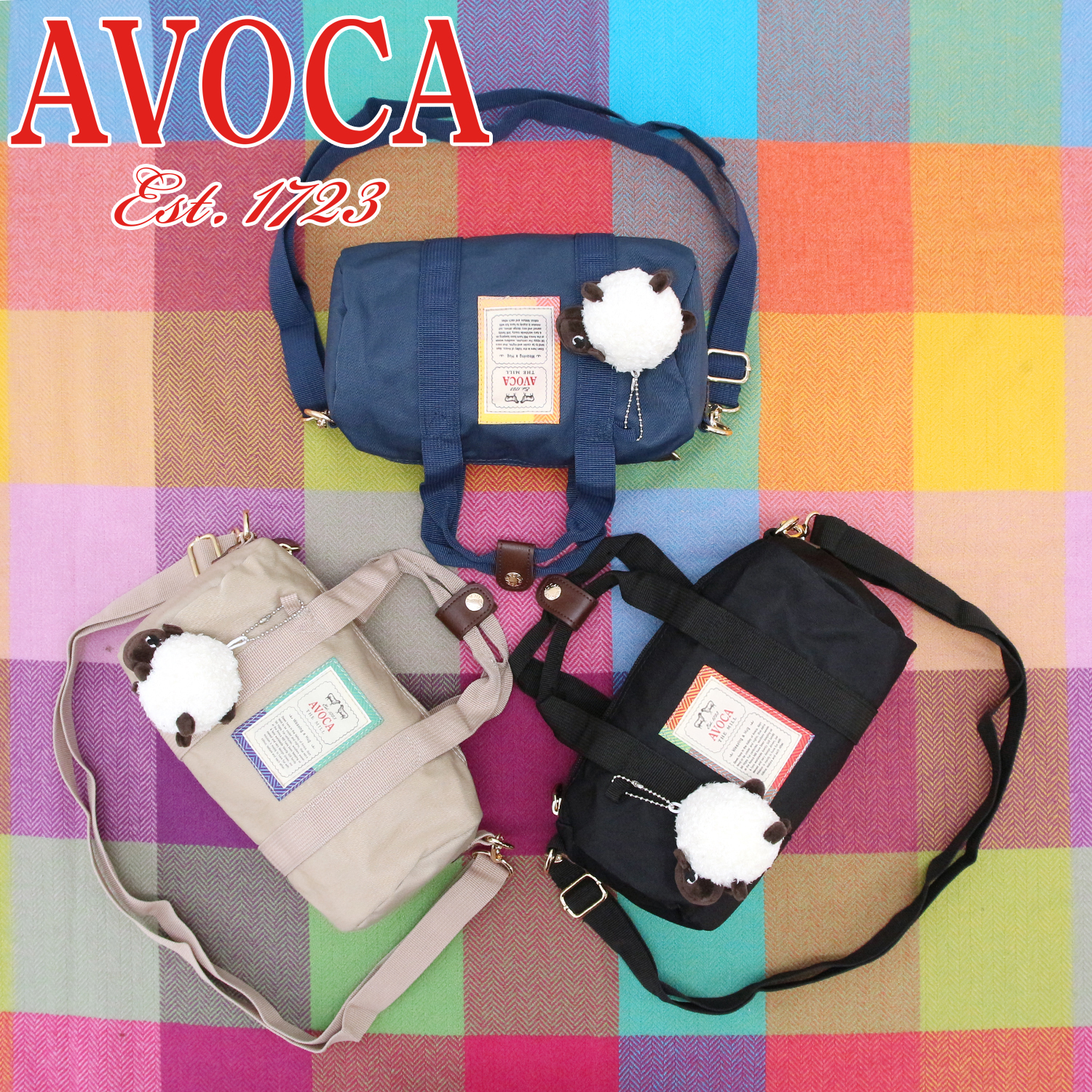 【アヴォカ/AVOCA】内生地アヴォカ柄のチャーム付きミニボストンバッグ