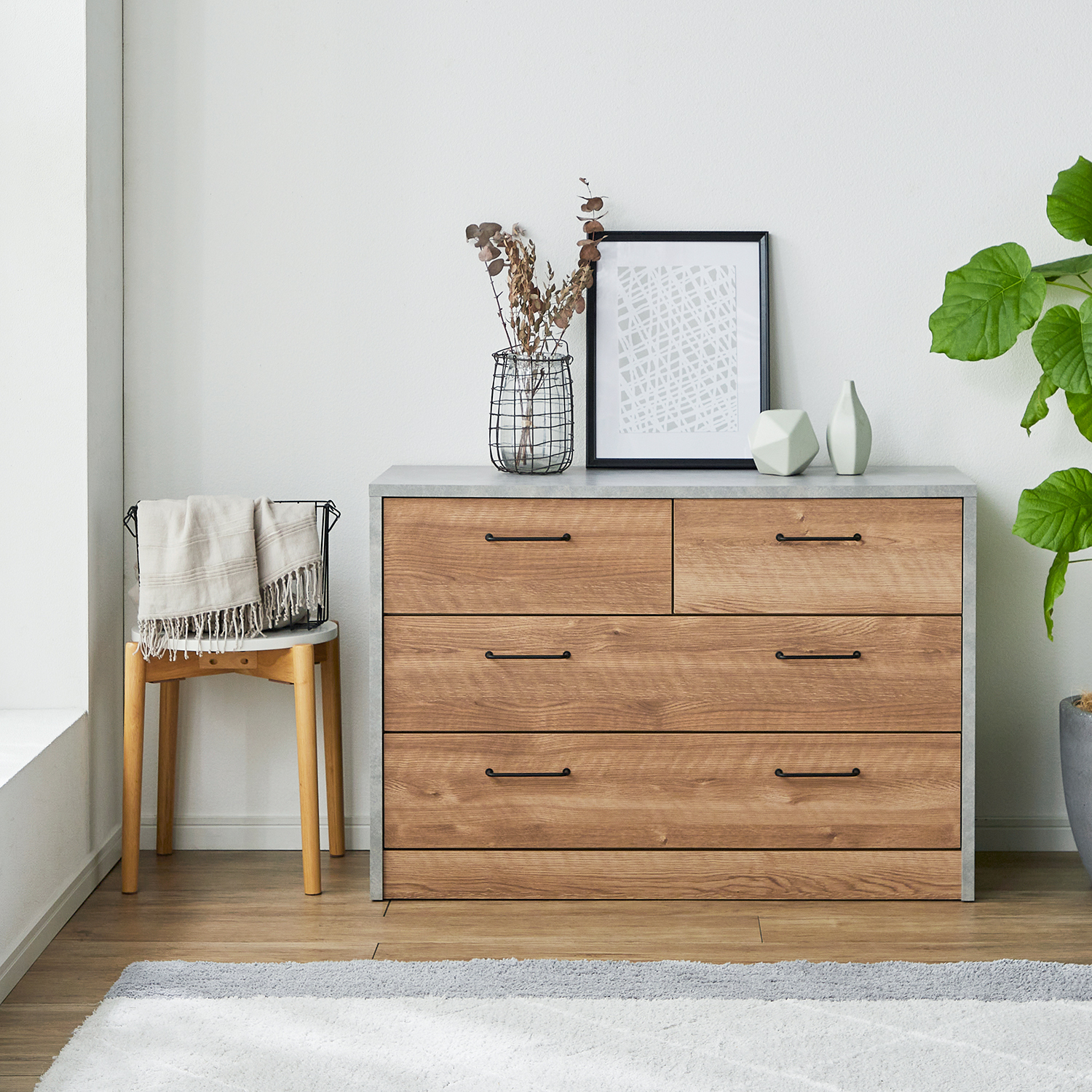 【ベルメゾン】グレー×ナチュラルのチェスト