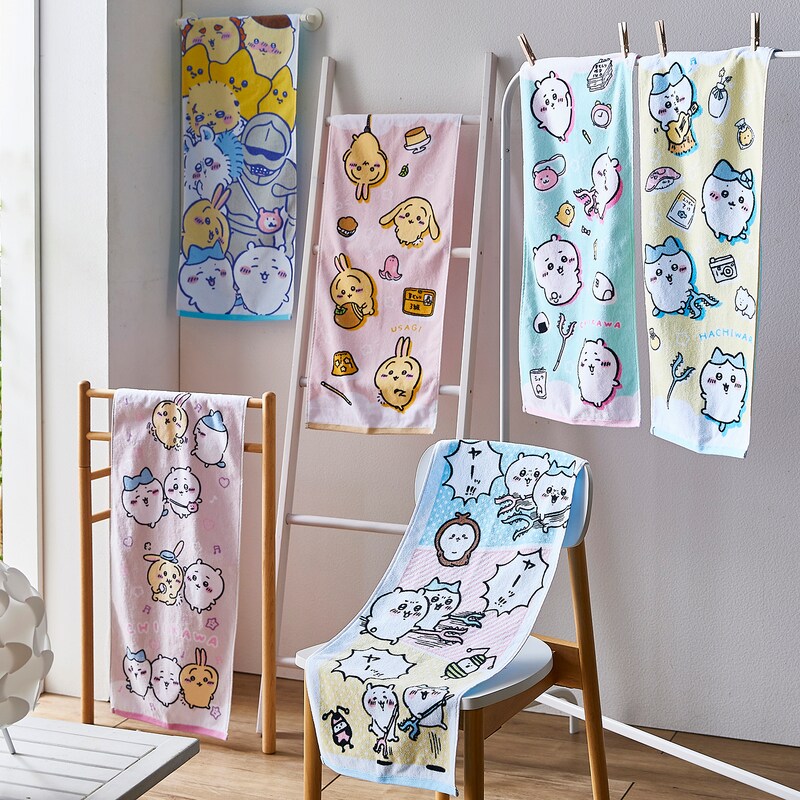 抗菌防臭・かわいいプリント柄のフェイスタオル（ちいかわ・ハチワレ  