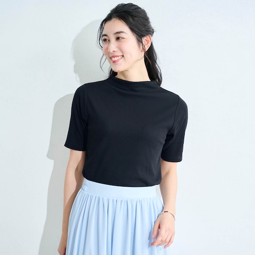 【新色追加】 サラッと快適・モックネックリブTシャツ【UVカット率90％以上】