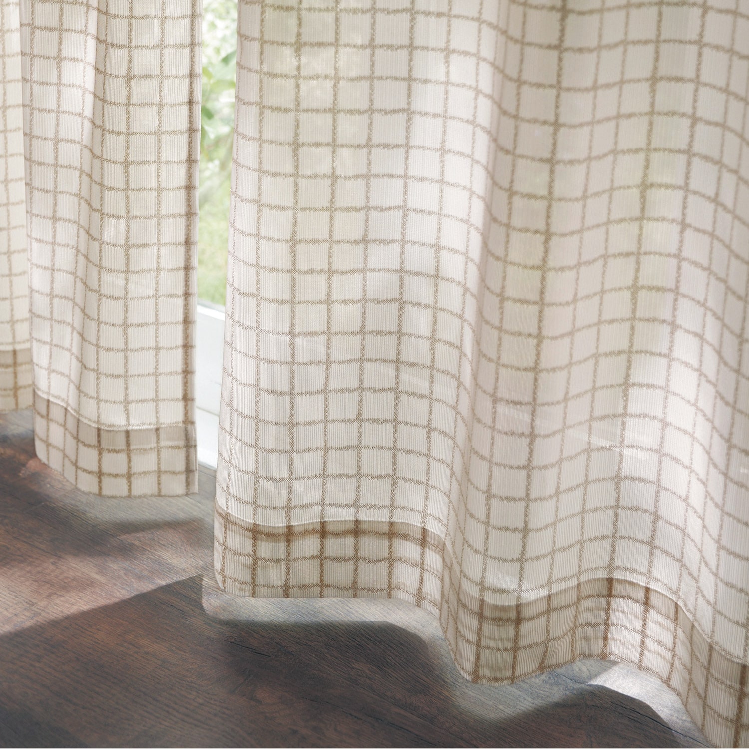 【ベルメゾン】【57サイズ】 ラインチェック柄のUVカット・ミラーレースカーテン