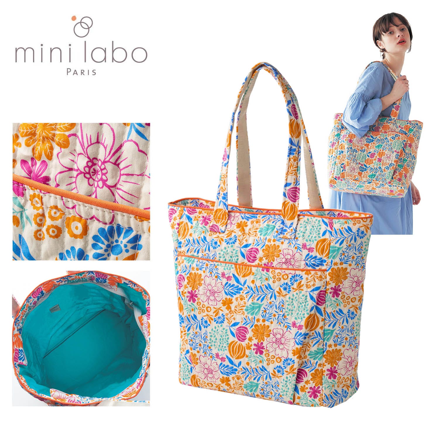 【ミニラボ/mini labo】バカンス気分のファスナー付きキルトバッグ/美しい海岸線 「ミニラボ」