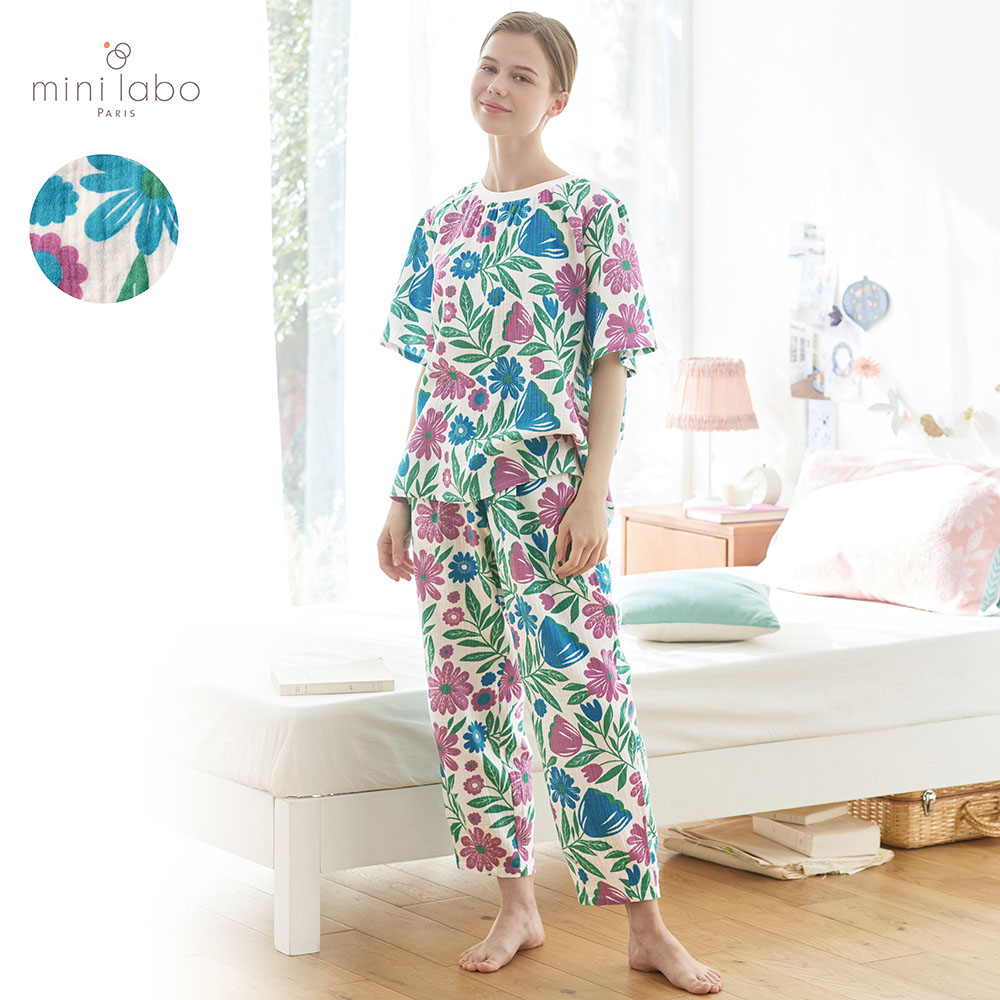 【ミニラボ/mini labo】【新柄登場】身も心もほぐれる贅沢な肌触り。 綿素材の楊柳ダブルガーゼルームウエア 「ミニラボ」