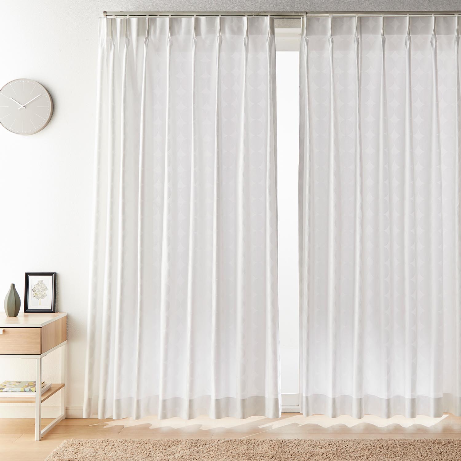 【ベルメゾン】【オーダー】 【2倍ヒダ】サークル柄のUVカット・遮熱・遮像・防炎オーダーレースカーテン