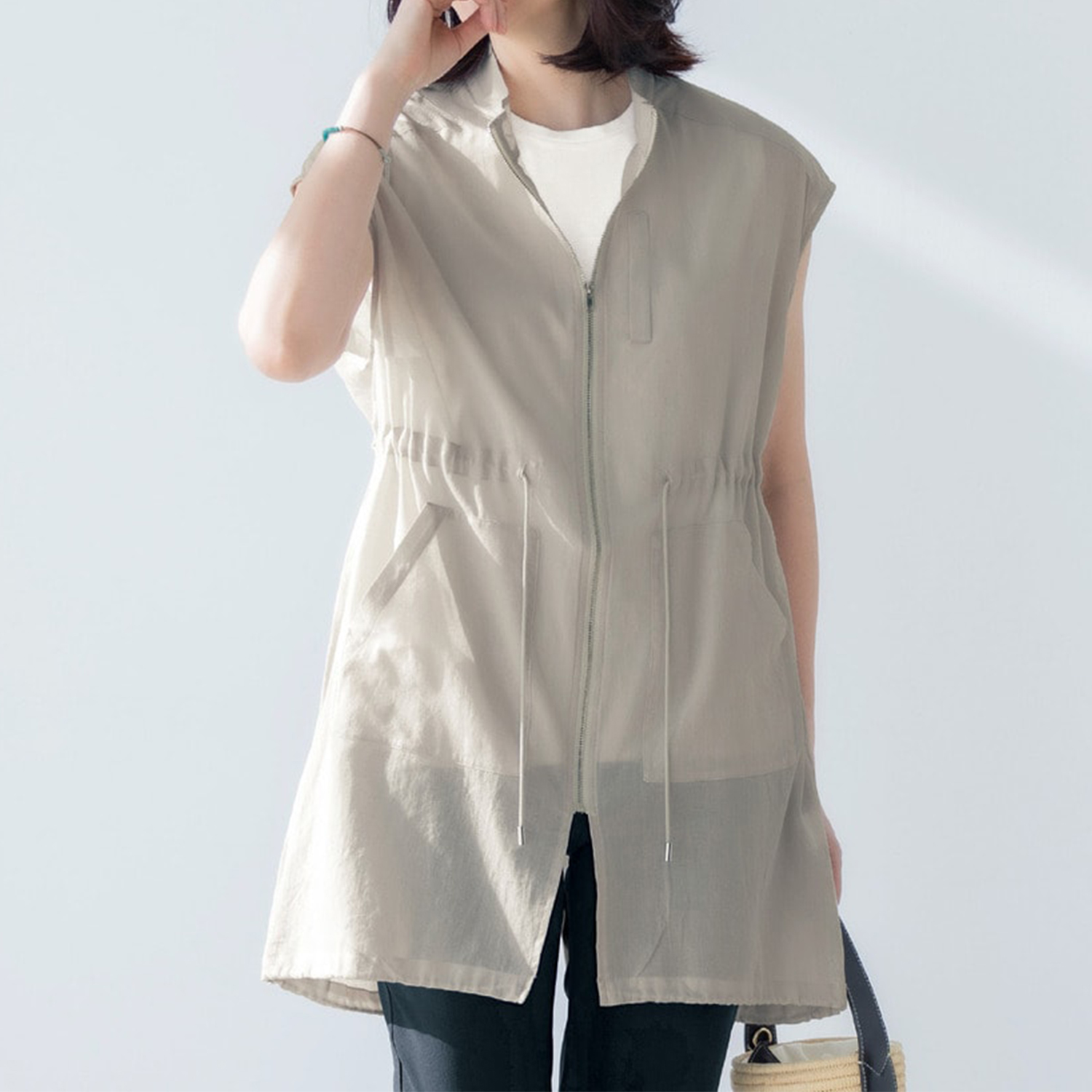 【ベルメゾン】強撚ワッシャーノースリーブロングジャケット