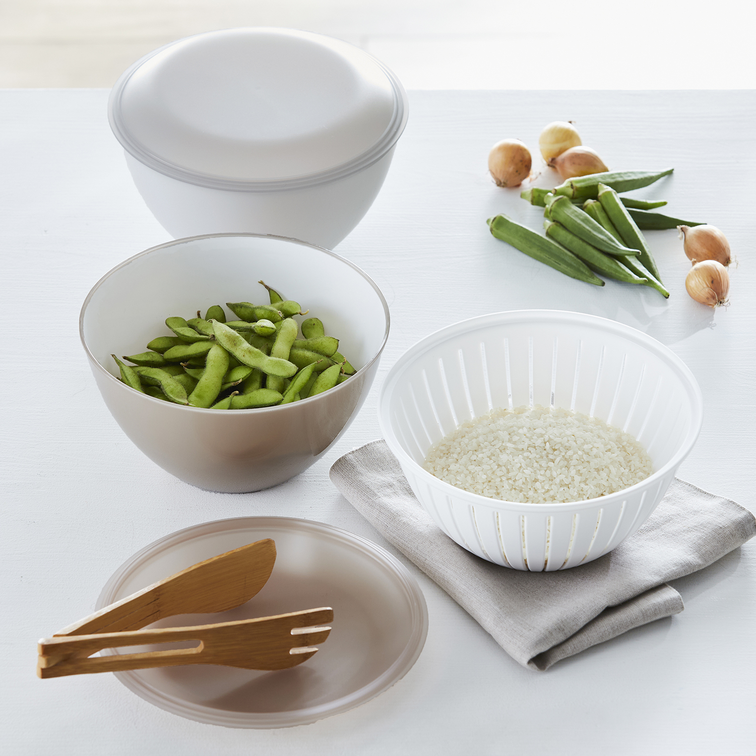 【ベルメゾン】調理・下ごしらえに便利な耐熱ザルボウル3点セット 【米とぎにも/調理してそのまま食卓へ】