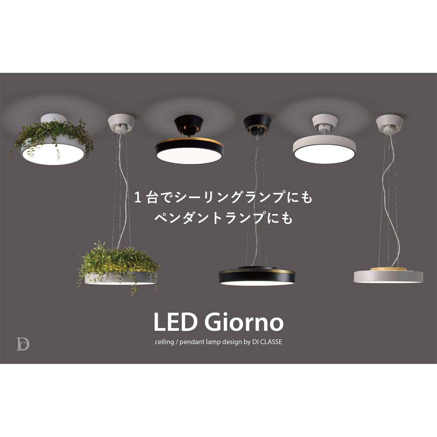 【ディ クラッセ/DI CLASSE】ワイヤーで長さ調節できるLED照明「ジョルノ/Giorno」