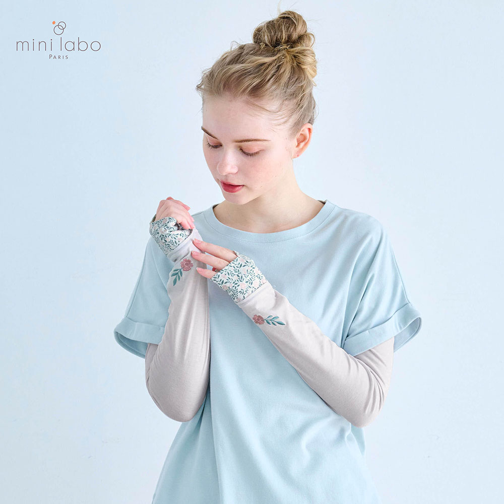【新柄登場】UVカット 重ね着風アームカバー/英国ののどかな庭 「ミニラボ」(ミニラボ/mini labo)