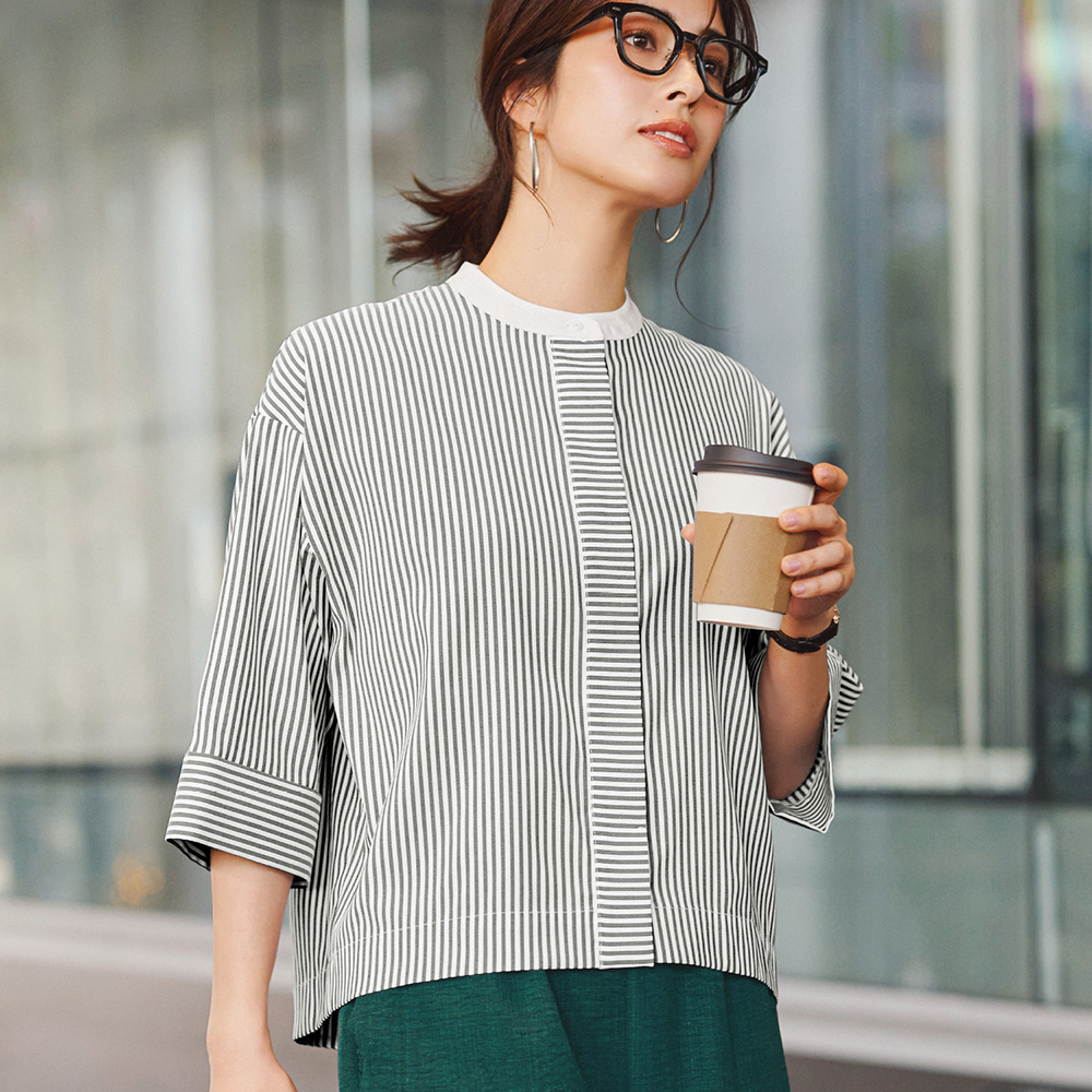 【新色追加】 シワになりにくいクロップドシャツ