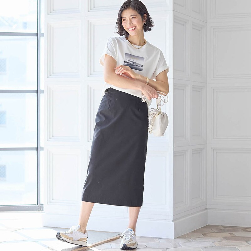 モデル身長168cm／M・総丈75cm　※写真は撮影用のため総丈+6cmになります。