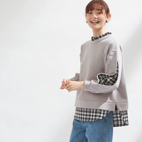 ほっそり魅せるあったか裏起毛重ね着風プルオーバー