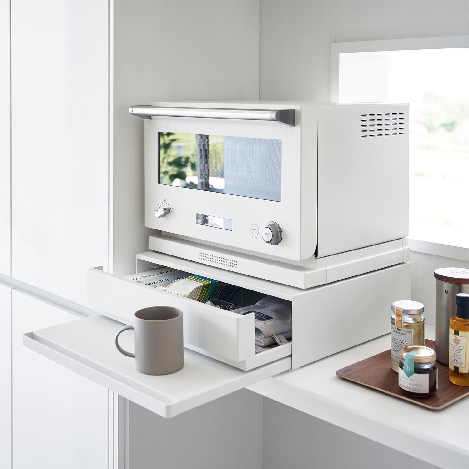 【タワー/tower】2WAY仕様キッチン家電下引出しトレイ & スライドテーブル